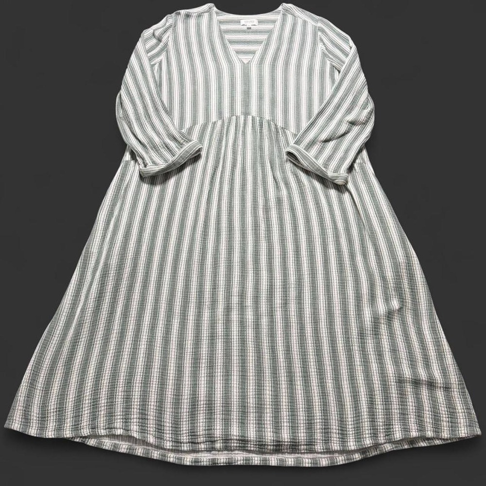 Striped Cotton Gauze Caftan Dress Coastal Beachy Summer size